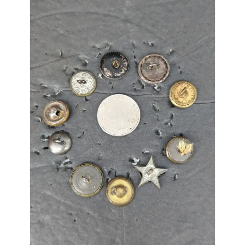 LOT BB of 10 Antique Vintage Victorian Brass Mixed Materials Buttons ESTATE FIND